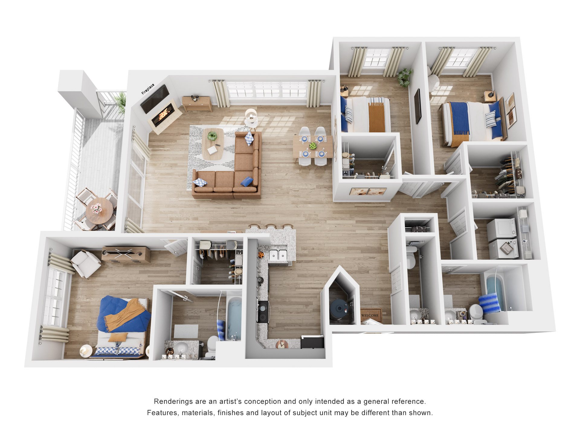 Floor plan for 3 beds, 2.5 baths, 1561 sqft
